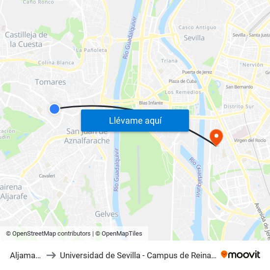 Aljamar(V) to Universidad de Sevilla - Campus de Reina Mercedes map