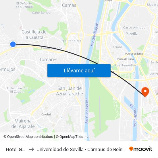 Hotel Gines to Universidad de Sevilla - Campus de Reina Mercedes map