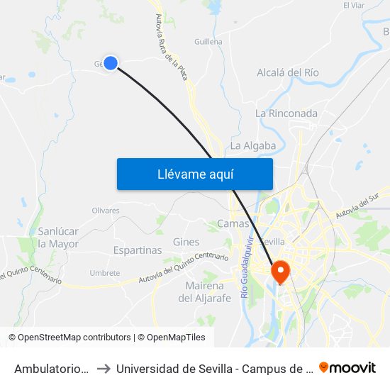 Ambulatorio Gerena to Universidad de Sevilla - Campus de Reina Mercedes map