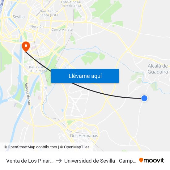 Venta de Los Pinares Se-3204 (V) to Universidad de Sevilla - Campus de Reina Mercedes map