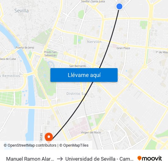 Manuel Ramon Alarco(Ambulatorio) to Universidad de Sevilla - Campus de Reina Mercedes map