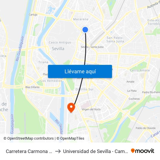 Carretera Carmona (Centro de Salud) to Universidad de Sevilla - Campus de Reina Mercedes map