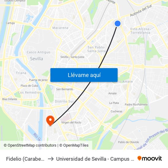 Fidelio (Carabela La Niña) to Universidad de Sevilla - Campus de Reina Mercedes map