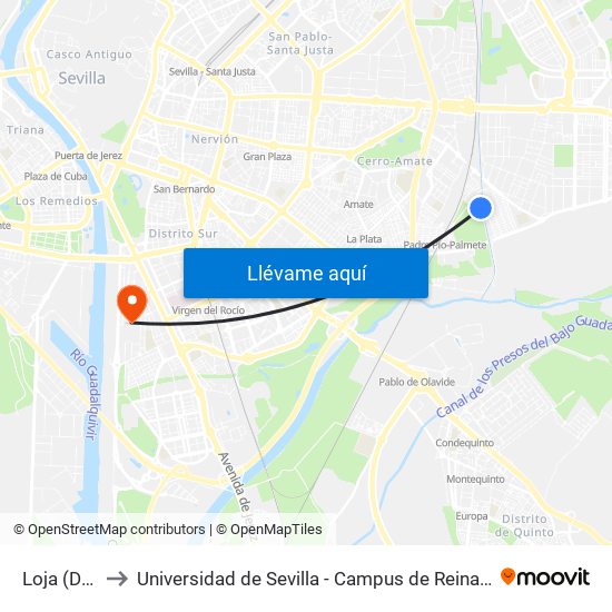 Loja (Dilar) to Universidad de Sevilla - Campus de Reina Mercedes map