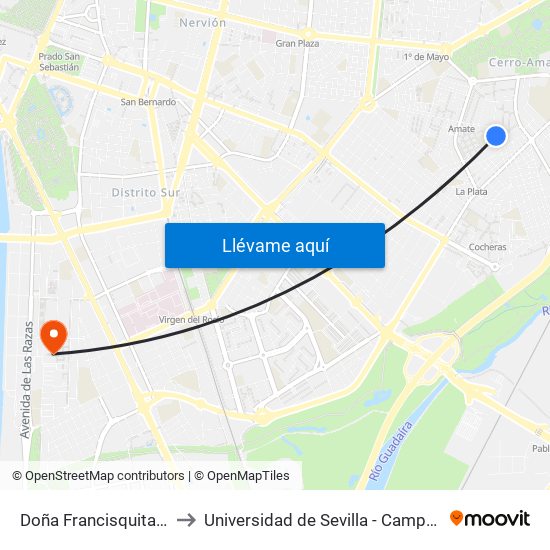 Doña Francisquita (La Rosaleda) to Universidad de Sevilla - Campus de Reina Mercedes map