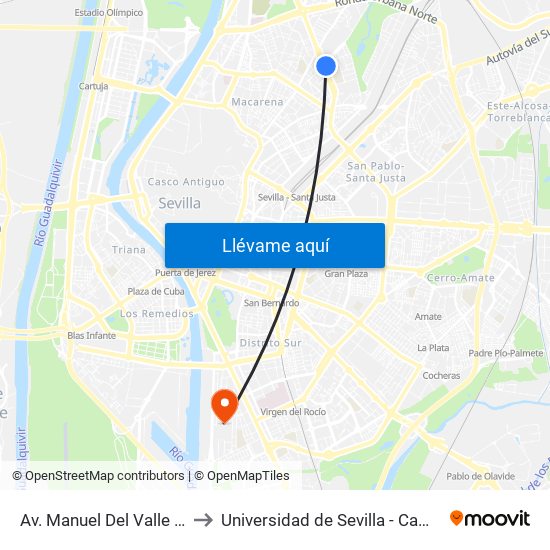 Av. Manuel Del Valle (Av. Mujer Trabaj.) to Universidad de Sevilla - Campus de Reina Mercedes map
