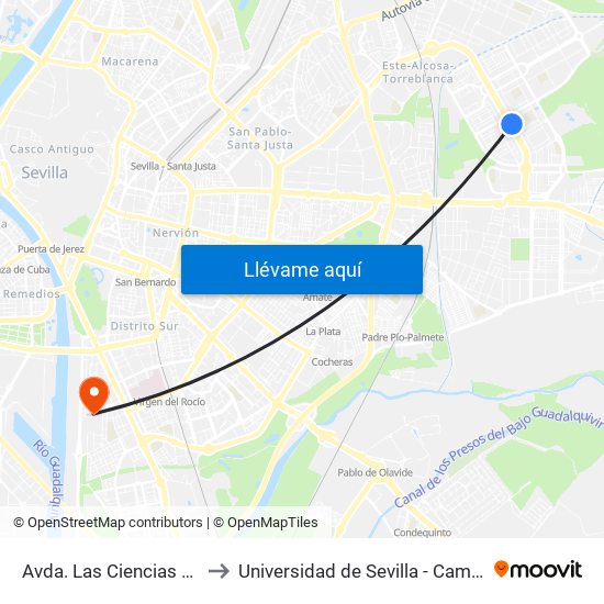 Avda. Las Ciencias (Edif. Entreflores) to Universidad de Sevilla - Campus de Reina Mercedes map