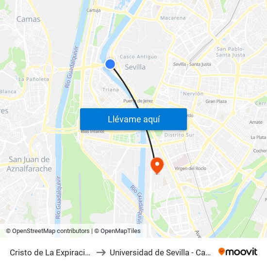 Cristo de La Expiración (Plaza de Armas) to Universidad de Sevilla - Campus de Reina Mercedes map