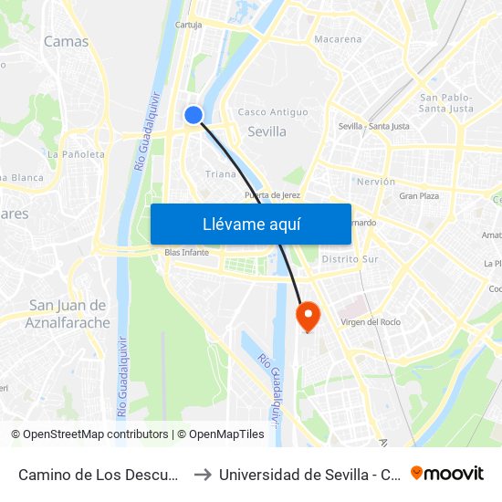 Camino de Los Descubrimientos (Torre Sevilla) to Universidad de Sevilla - Campus de Reina Mercedes map
