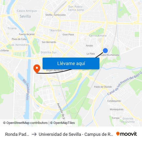 Ronda Padre Pio to Universidad de Sevilla - Campus de Reina Mercedes map