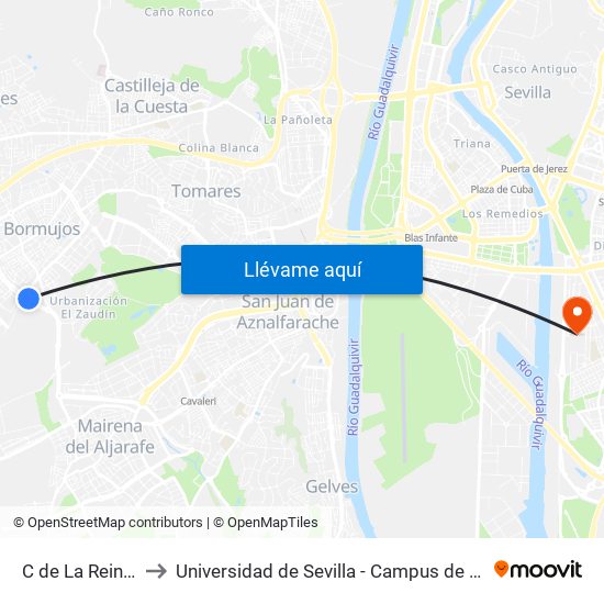 C de La Reina Sofía to Universidad de Sevilla - Campus de Reina Mercedes map