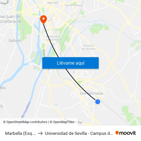 Marbella (Esq. Málaga) to Universidad de Sevilla - Campus de Reina Mercedes map