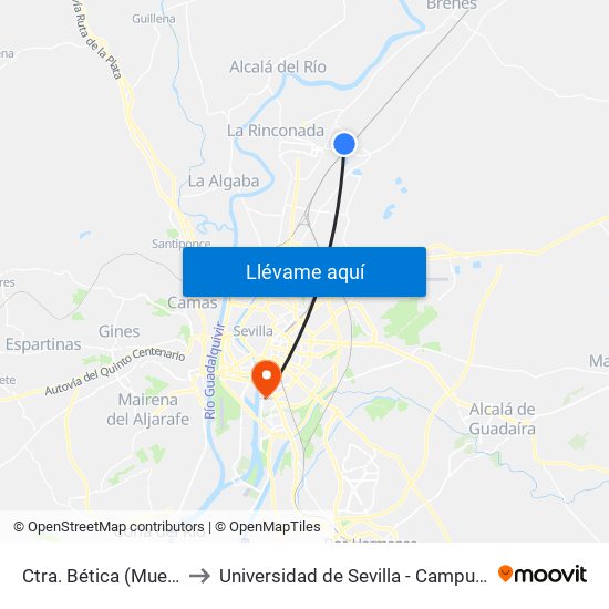 Ctra. Bética (Muebles Madrid) to Universidad de Sevilla - Campus de Reina Mercedes map