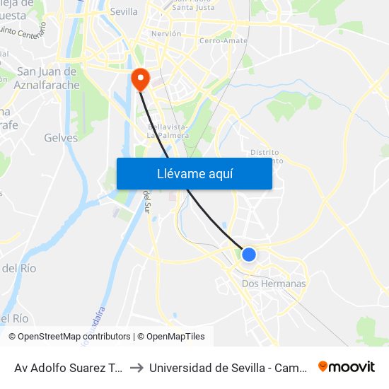 Av Adolfo Suarez Tercera Parada V to Universidad de Sevilla - Campus de Reina Mercedes map