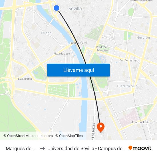 Marques de Paradas to Universidad de Sevilla - Campus de Reina Mercedes map