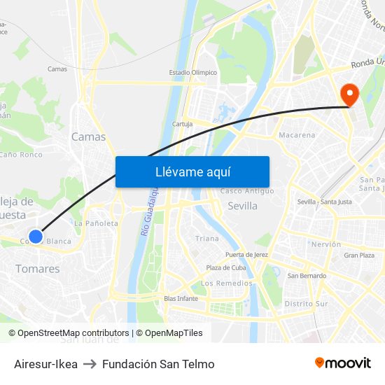 Airesur-Ikea to Fundación San Telmo map