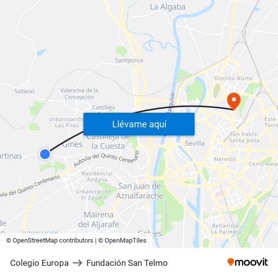 Colegio Europa to Fundación San Telmo map