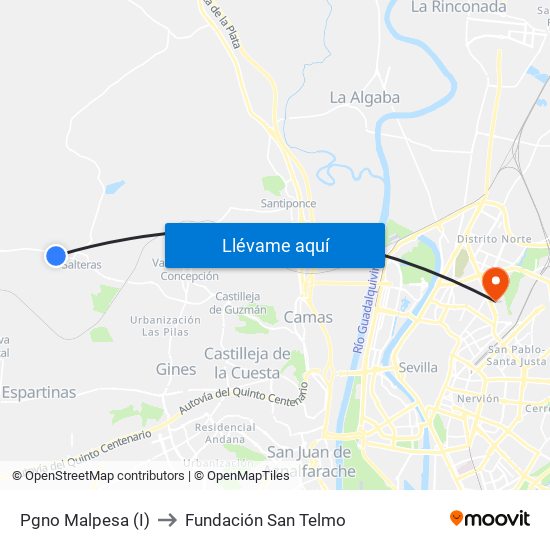Pgno Malpesa (I) to Fundación San Telmo map