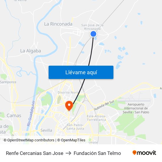 Renfe Cercanias San Jose to Fundación San Telmo map