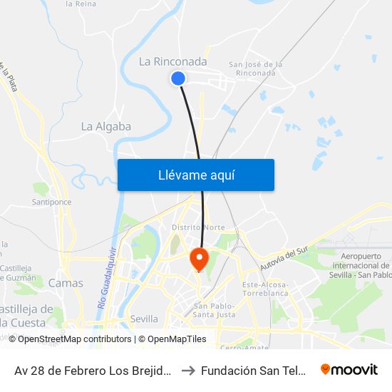 Av 28 de Febrero Los Brejidos to Fundación San Telmo map