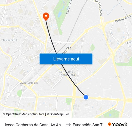 Iveco Cocheras de Casal Av Andalucia to Fundación San Telmo map
