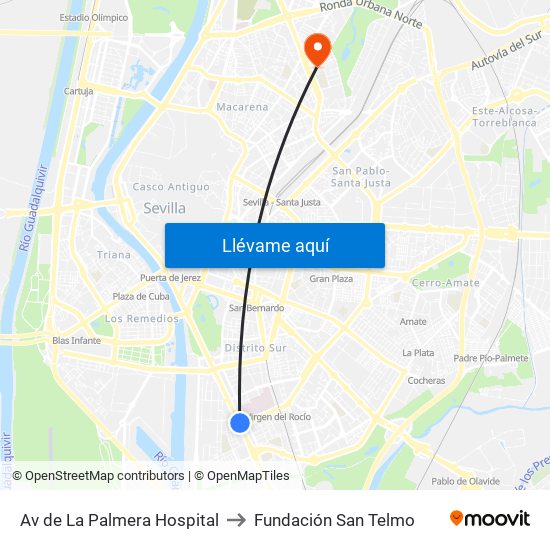 Av de La Palmera Hospital to Fundación San Telmo map