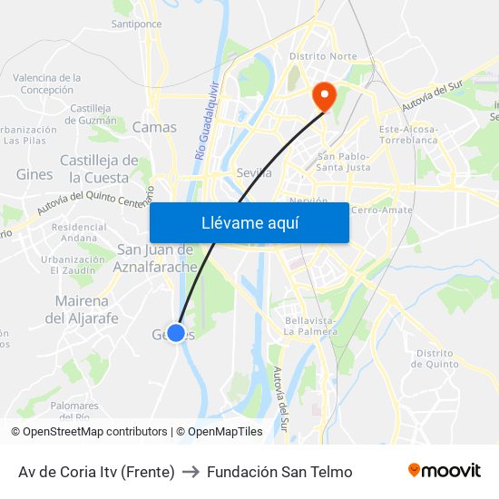 Av de Coria Itv (Frente) to Fundación San Telmo map