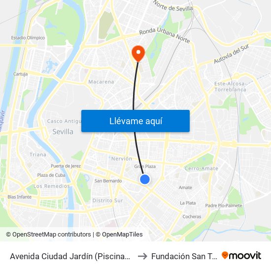 Avenida Ciudad Jardín (Piscinas Sevilla) to Fundación San Telmo map