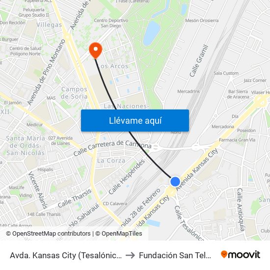 Avda. Kansas City (Tesalónica) to Fundación San Telmo map