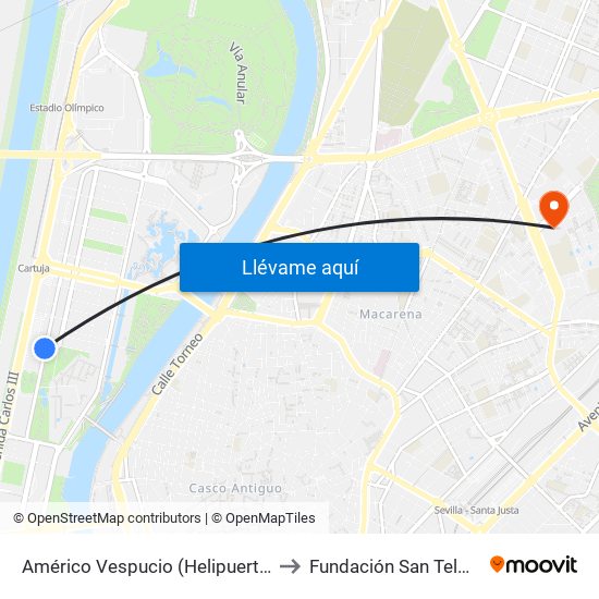 Américo Vespucio (Helipuerto) to Fundación San Telmo map