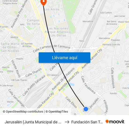 Jerusalén (Junta Municipal de Distrito) to Fundación San Telmo map