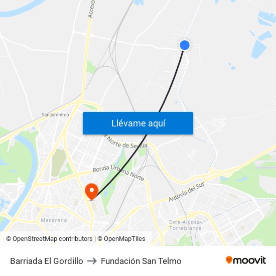 Barriada El Gordillo to Fundación San Telmo map