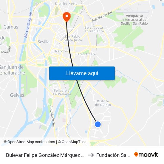 Bulevar Felipe González Márquez (Entrenúcleos) to Fundación San Telmo map