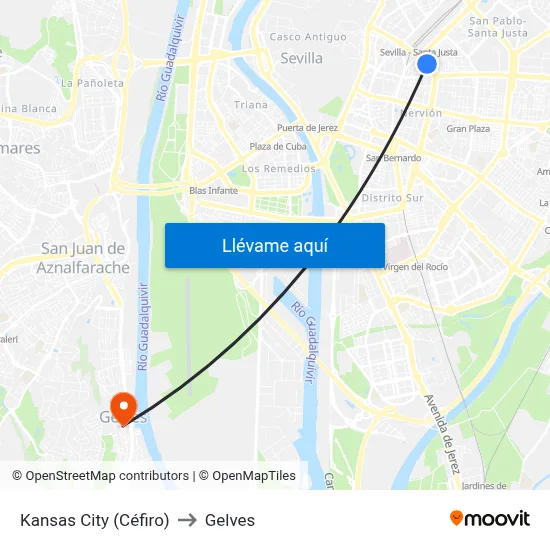 Kansas City (Céfiro) to Gelves map