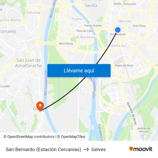 San Bernardo (Estación Cercanías) to Gelves map