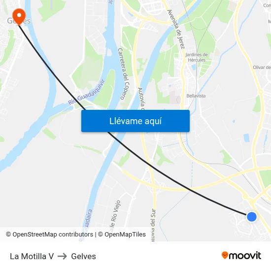 La Motilla V to Gelves map