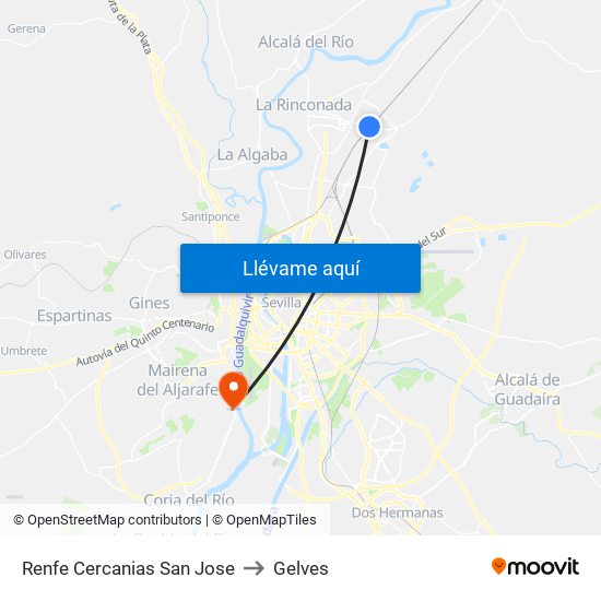 Renfe Cercanias San Jose to Gelves map