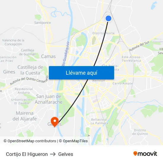 Cortijo El Higueron to Gelves map