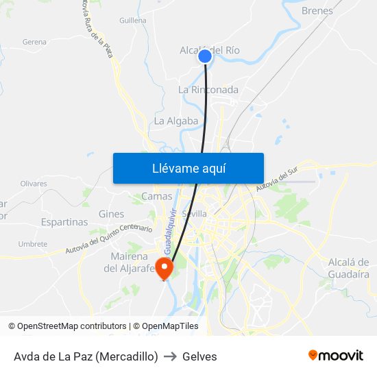 Avda de La Paz (Mercadillo) to Gelves map