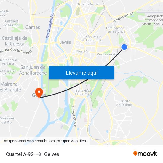 Cuartel A-92 to Gelves map