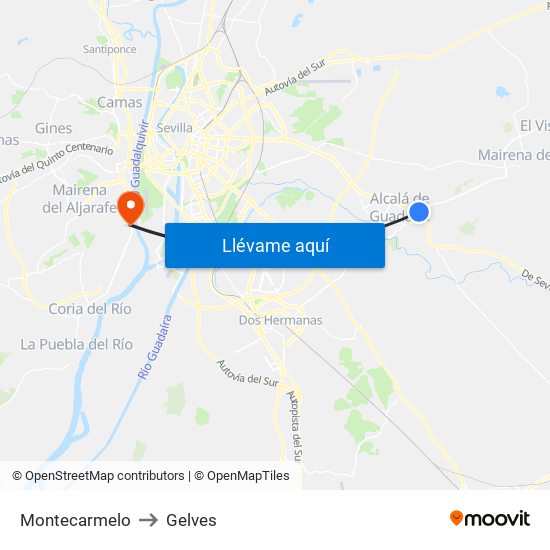 Montecarmelo to Gelves map