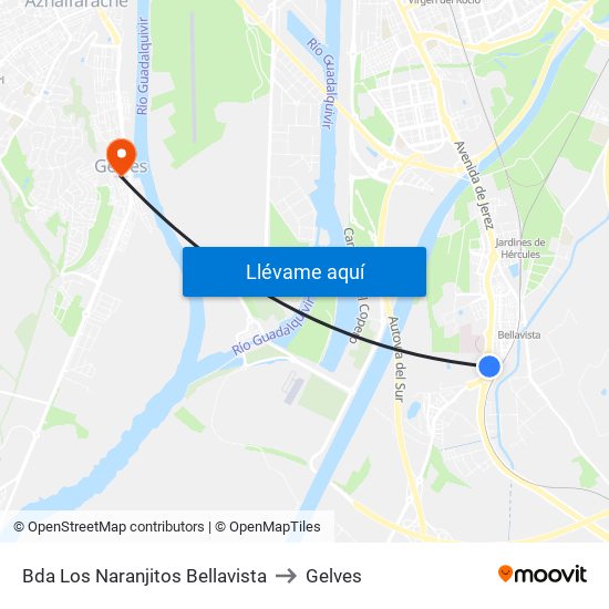 Bda Los Naranjitos Bellavista to Gelves map