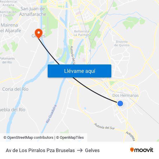 Av de Los Pirralos Pza Bruselas to Gelves map