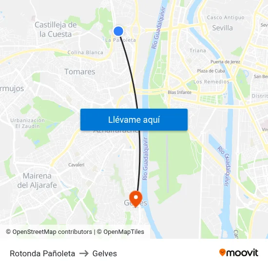 Rotonda Pañoleta to Gelves map