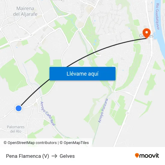 Pena Flamenca (V) to Gelves map