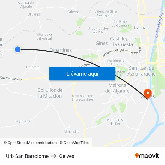 Urb San Bartolome to Gelves map