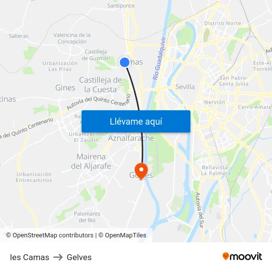 Ies Camas to Gelves map