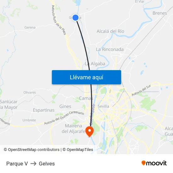 Parque V to Gelves map