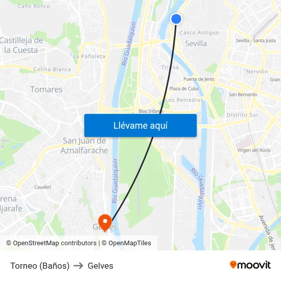 Torneo (Baños) to Gelves map