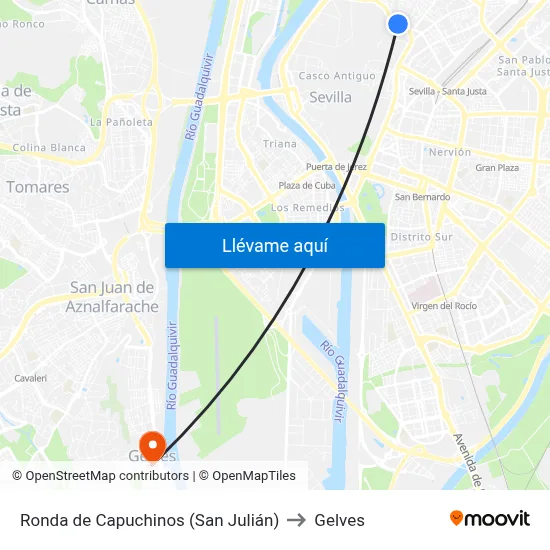 Ronda de Capuchinos (San Julián) to Gelves map